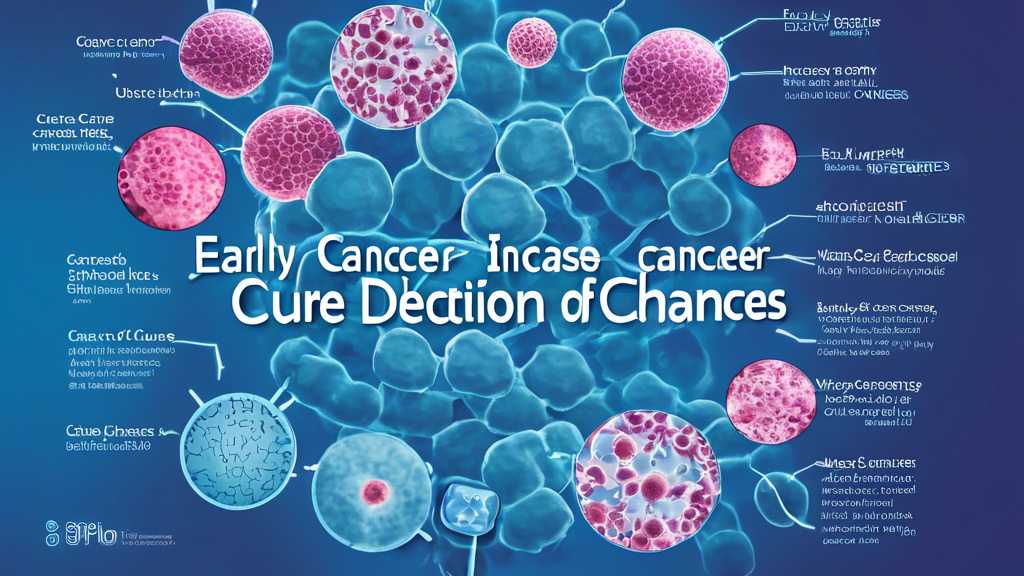 An illustration of a microscope looking at slides of cells, some are normal and others show signs of cancer. With the text Early detection cancer increases